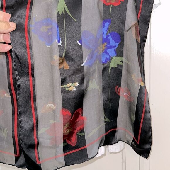 Vintage Bill Blass Semi Sheer Black Silk Long Scarf with Floral Pattern - Picture 2 of 7